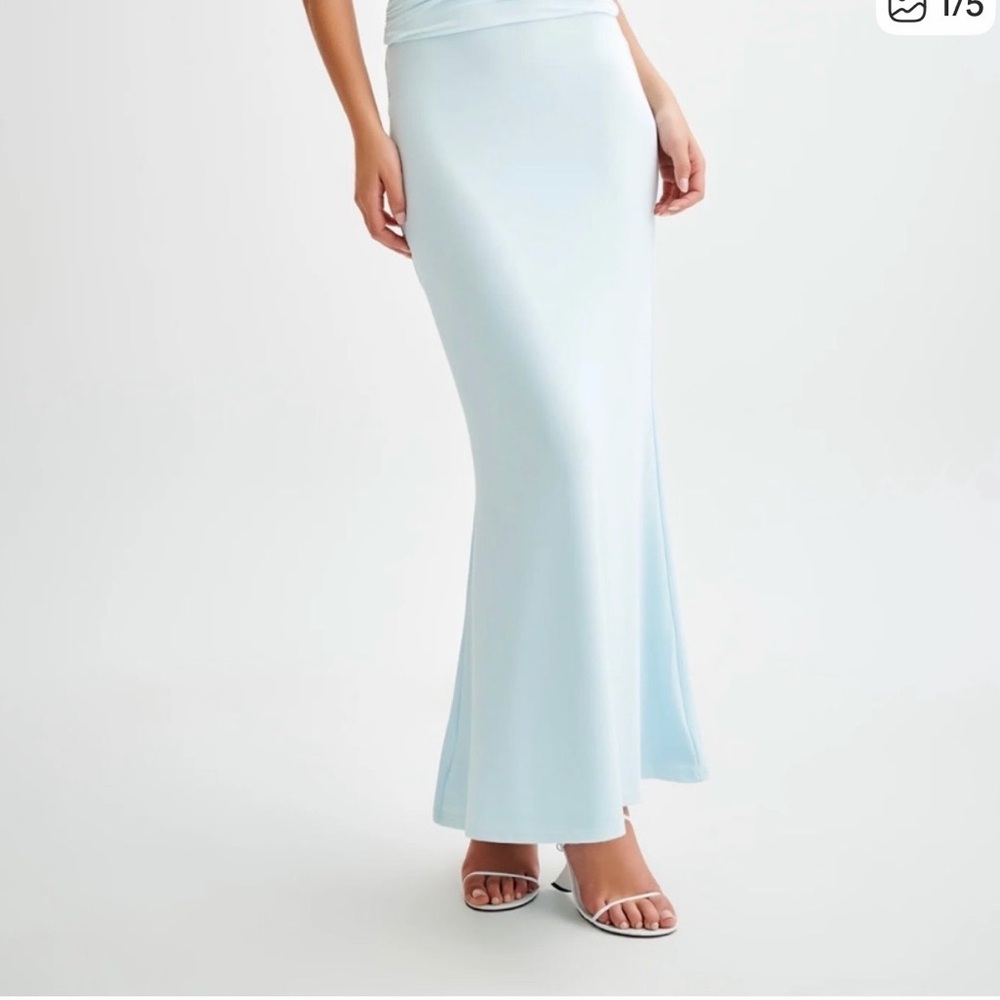 Meshki Bruna Slinky Fishtail Maxi Skirt - Sky Blue